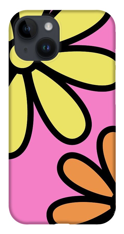Mod iPhone 14 Case featuring the digital art Mod Flowers 3 on Pink by Donna Mibus