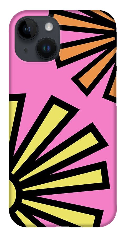 Mod iPhone 14 Case featuring the digital art Mod Flowers 4 on Pink by Donna Mibus