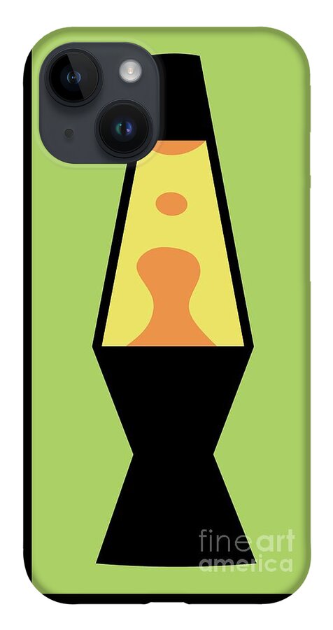 Mod iPhone 14 Case featuring the digital art Mod Lava Lamp on Green by Donna Mibus
