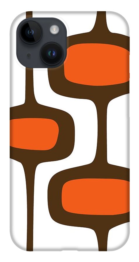 Mid Century Shapes iPhone 14 Case featuring the digital art Mod Pod 2 Orange and Brown on White by Donna Mibus