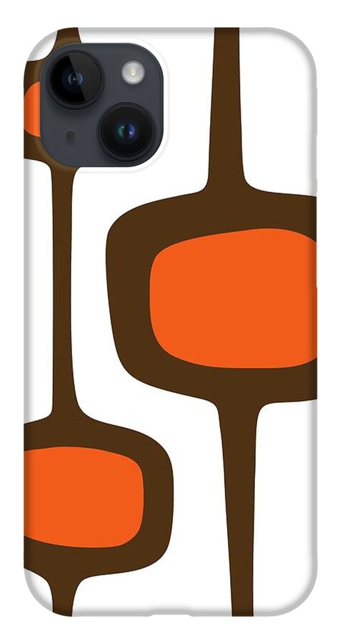 Mid Century Shapes iPhone Case featuring the digital art Mod Pod 3 Orange and Brown on White by Donna Mibus