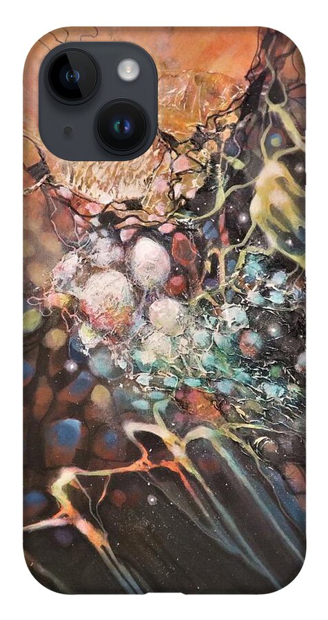 Abstract iPhone 14 Case featuring the painting Molecular Response by Tom Shropshire