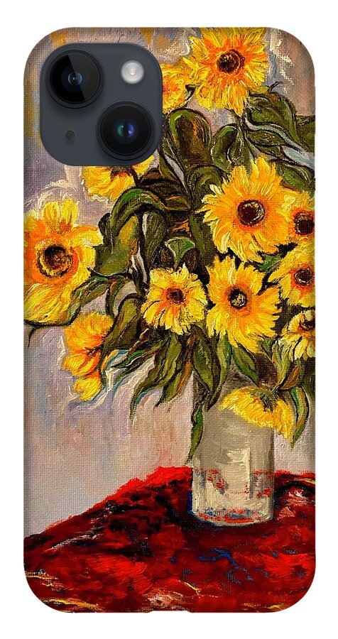 Sunflowers iPhone 14 Case featuring the painting Monets Sunflowers by Anitra by Anitra Handley-Boyt