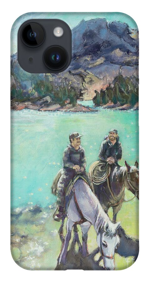 Montana iPhone 14 Case featuring the painting Montana on Horseback by PJ Kirk