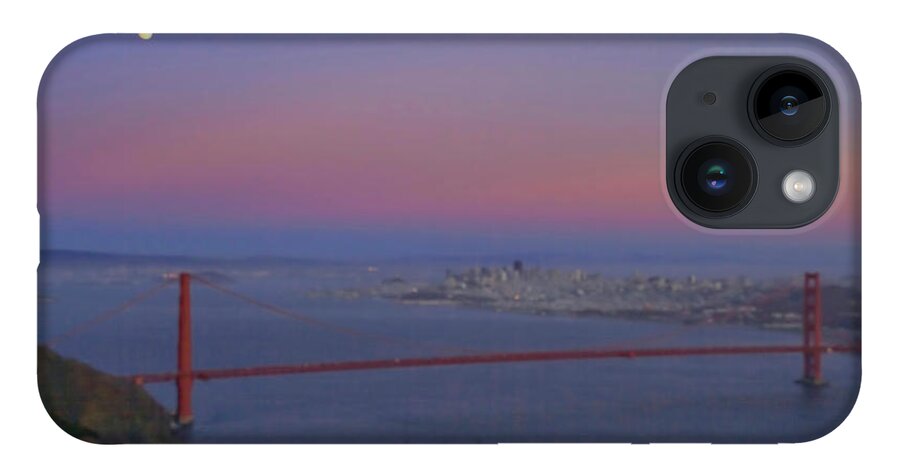 The Buena Vista iPhone 14 Case featuring the photograph Moon Over The Golden Gate by Tom Singleton