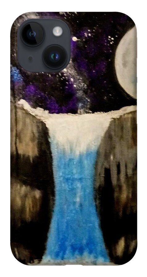 Moon iPhone 14 Case featuring the painting Moonlite Waterfall by Anna Adams