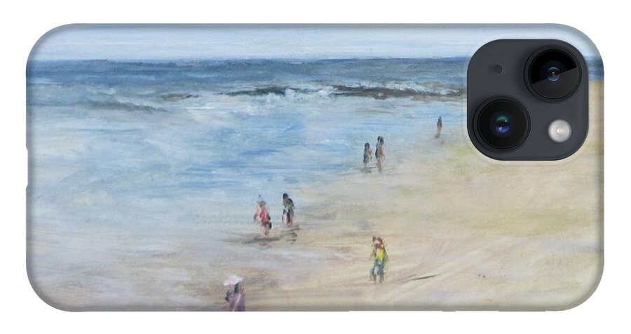 Painting iPhone Case featuring the painting Morning Beach Crowd by Paula Pagliughi