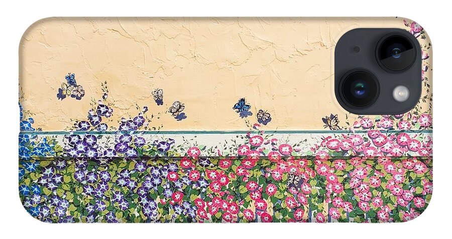 Mural iPhone Case featuring the painting Morning Glories and Butterflies, II by Merana Cadorette