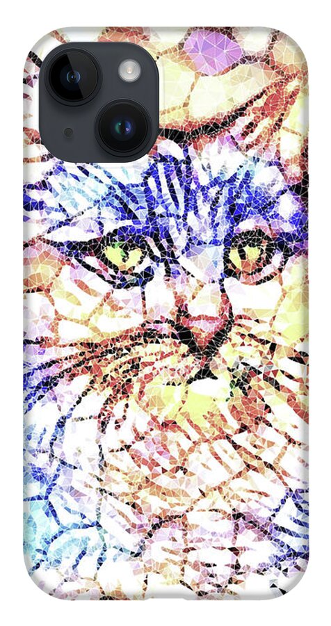 Cat iPhone Case featuring the digital art Mosaic Cat 670 by Lucie Dumas