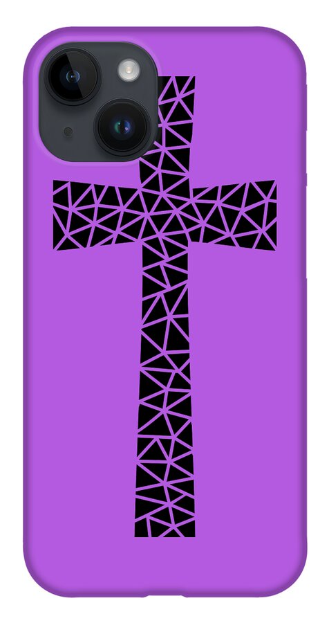 Mid Century Modern iPhone 14 Case featuring the digital art Mosaic Cross by Donna Mibus