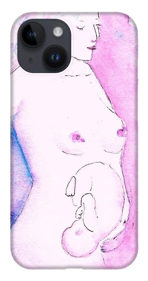Pregnant iPhone 14 Case featuring the painting Mother and Fetus Colorful by Carlin Blahnik CarlinArtWatercolor