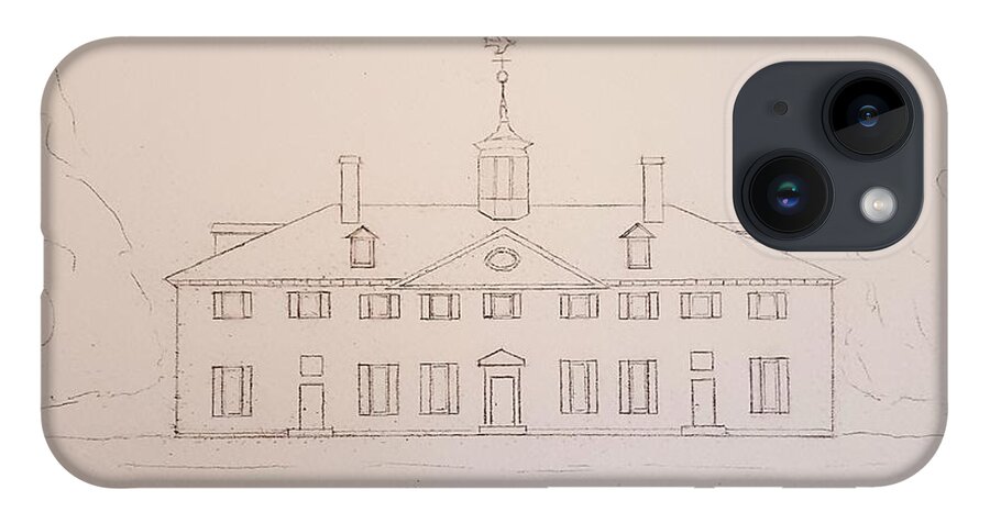 Sketch iPhone 14 Case featuring the drawing Mount Vernon by John Klobucher