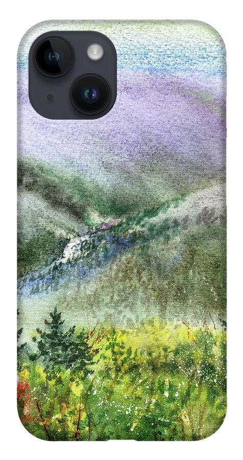 Hills iPhone 14 Case featuring the painting Mountain Creek Between Rolling Hills And Pine Forest by Irina Sztukowski