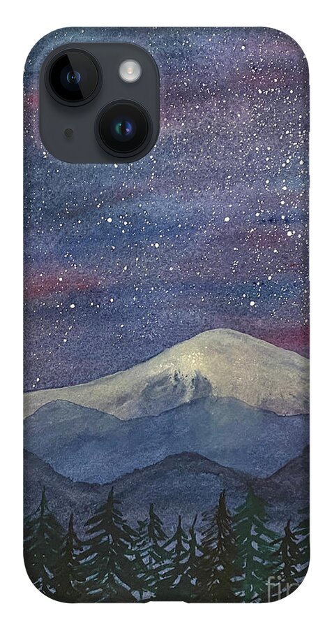 Mountains iPhone 14 Case featuring the mixed media Mountains at Night by Lisa Neuman