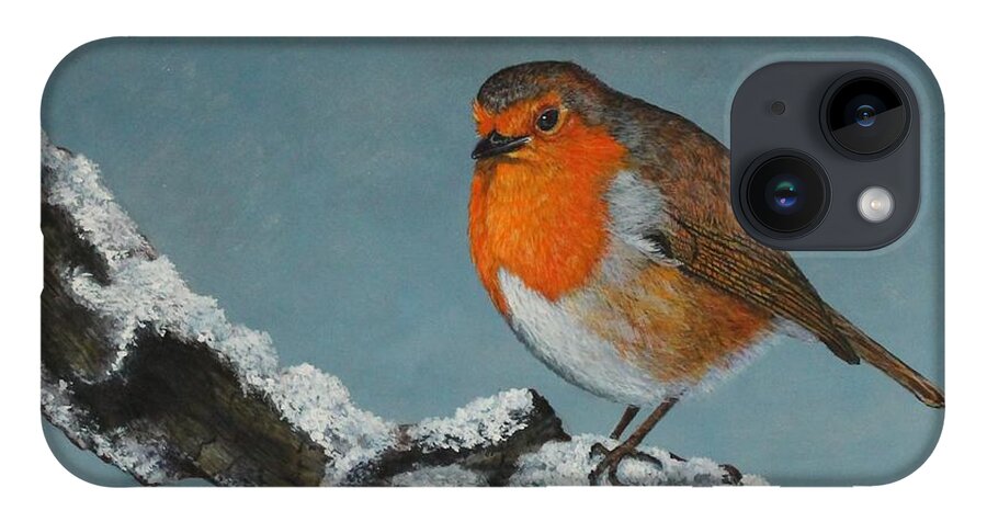 Robin iPhone 14 Case featuring the painting Mr Robin Toughening Out Mr Winter by Bob Williams