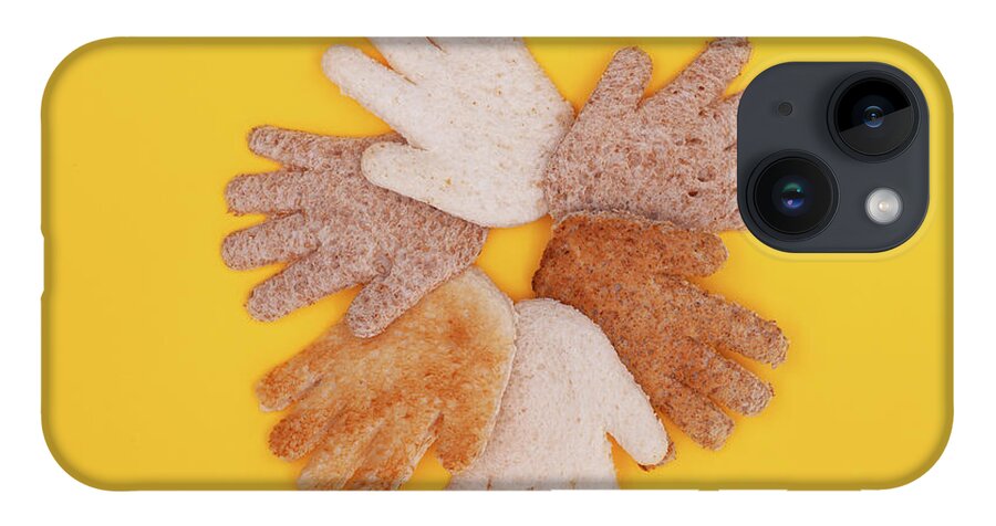 Hands iPhone 14 Case featuring the photograph Multicultural hands circle concept made from bread by Simon Bratt