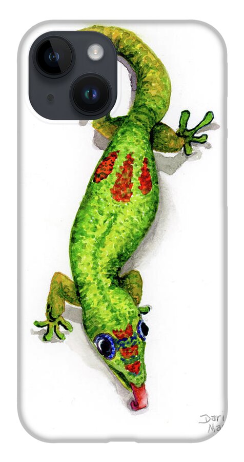 Reptile iPhone 14 Case featuring the painting My Little Gecko Buddy by Darice Machel McGuire