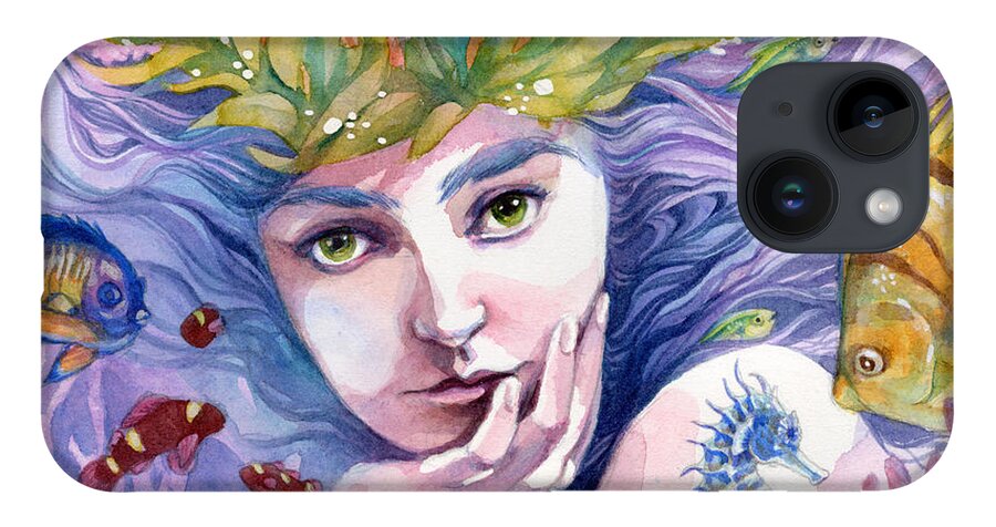 Mermaid iPhone 14 Case featuring the painting Mystic by Sara Burrier