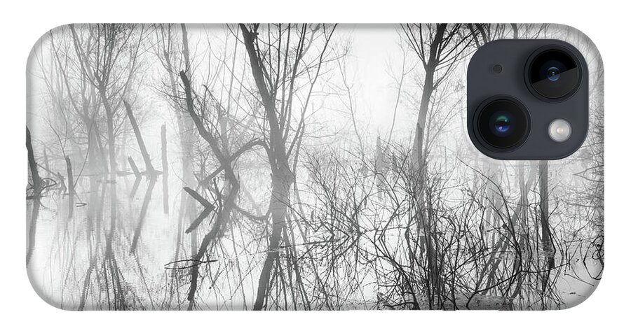Abstract iPhone 14 Case featuring the photograph Mystical Lake In Black And White by Jordan Hill