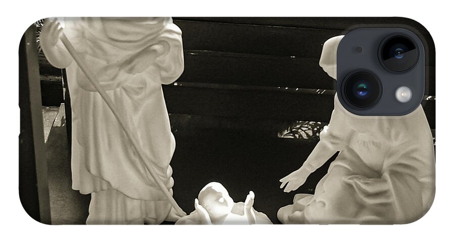 Nativity Mary Joseph Baby Jesus B&w iPhone Case featuring the photograph Nativity2 by John Linnemeyer