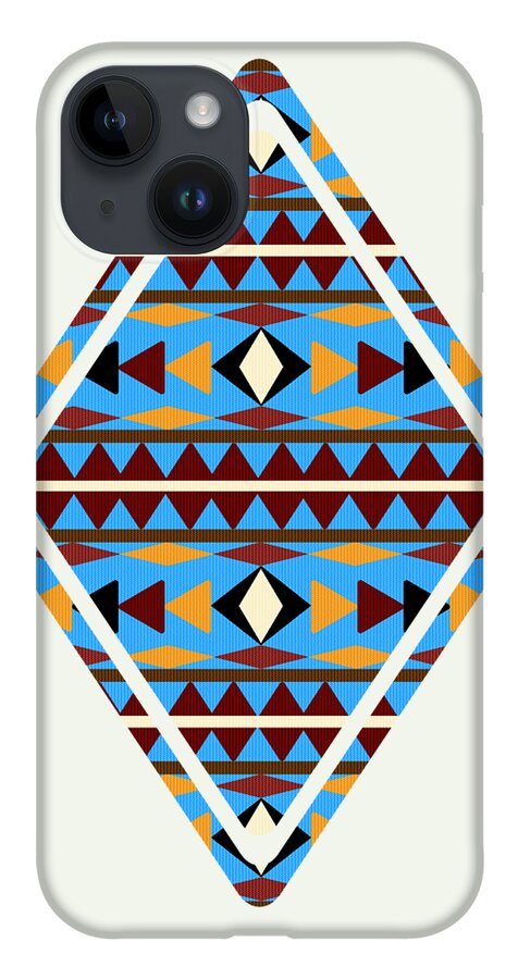 Navajo iPhone 14 Case featuring the mixed media Navajo Blue Pattern Art by Christina Rollo