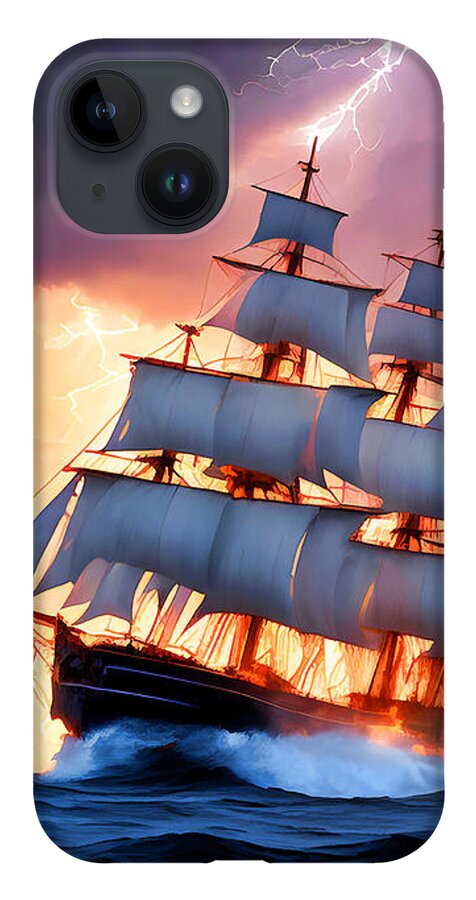 Ship iPhone Case featuring the mixed media Navigating the Storm by Pennie McCracken