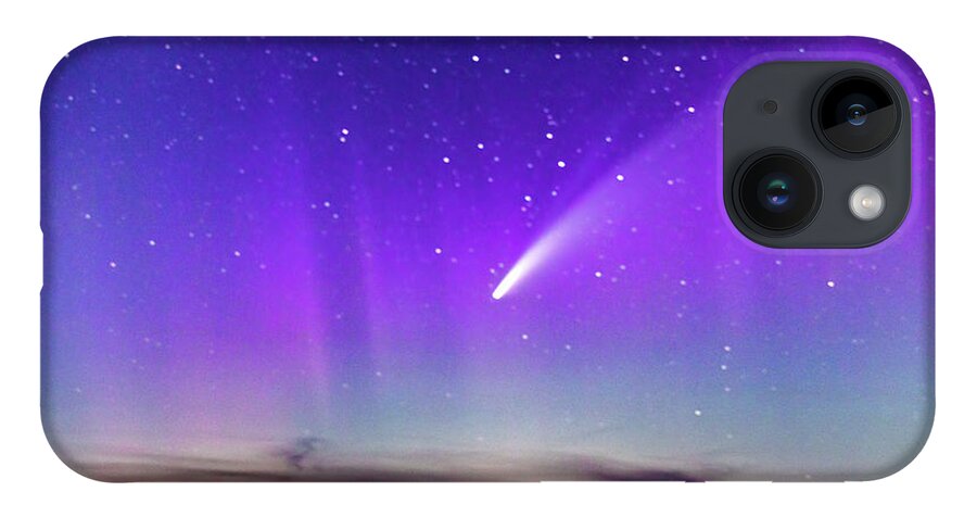 Neowise Comet iPhone 14 Case featuring the photograph NEOWISE COMET with a splash of Northern Lights by Joe Holley
