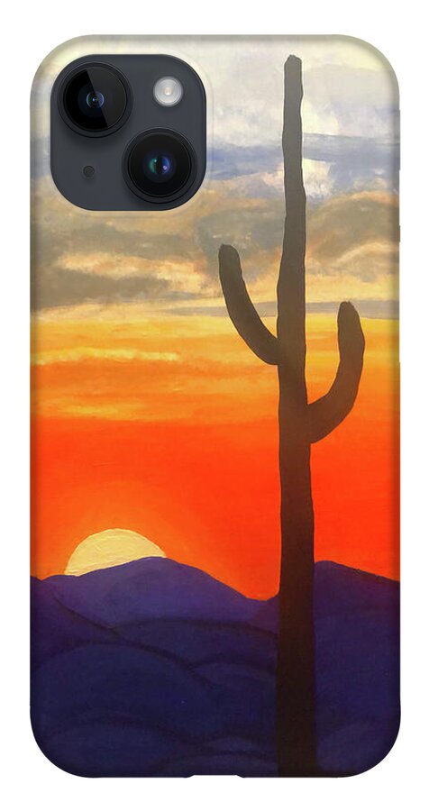 New Mexico iPhone 14 Case featuring the painting New Mexico Sunset by Christina Wedberg