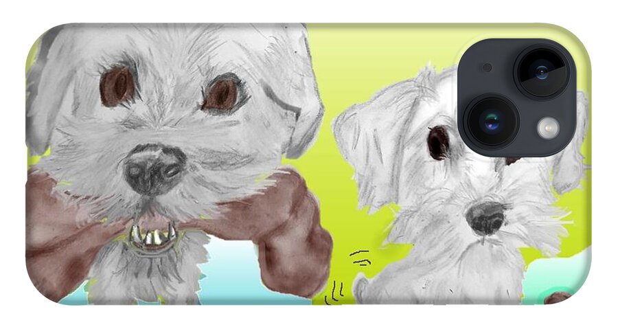 Schnoodle Magic Luna Sketch Digitally Colored iPhone 14 Case featuring the mixed media No Bones about it by Pamela Calhoun
