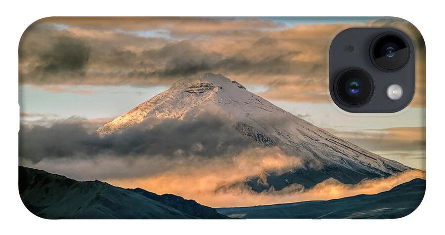 Andes iPhone 14 Case featuring the photograph North face of the Cotopaxi volcano at dawn by Henri Leduc