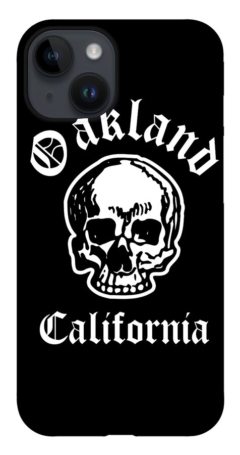 Oakland iPhone 14 Case featuring the photograph Oakland California Hardcore Streets Urban Streetwear White Skull, White Text Super Sharp PNG 3 by Kathy Anselmo