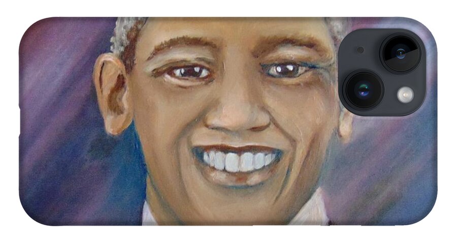 Presidents iPhone 14 Case featuring the painting Obama Portrait by Saundra Johnson