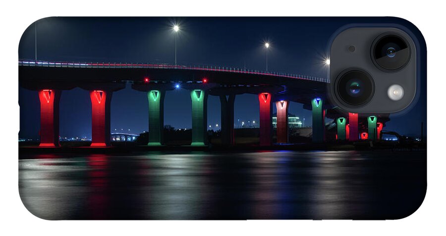 Ocean City iPhone 14 Case featuring the photograph Ocean City Bridge in Christmas Colors by Kristia Adams