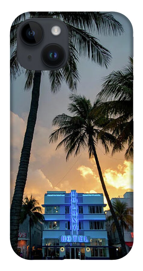 Palm iPhone Case featuring the photograph Ocean Drive in South Beach Miami at Sunset by Beachtown Views