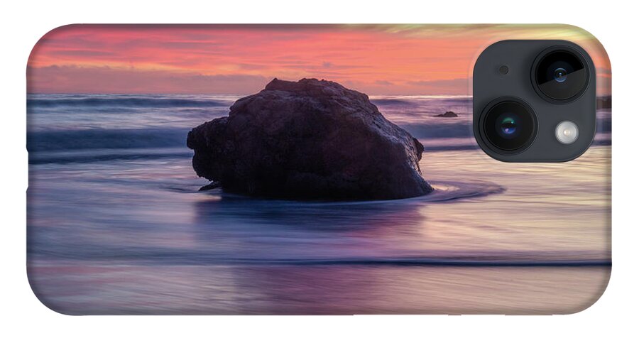 Coastal Sunset iPhone 14 Case featuring the photograph Ocean Swirling Around a Rock at Sunset by Matthew DeGrushe
