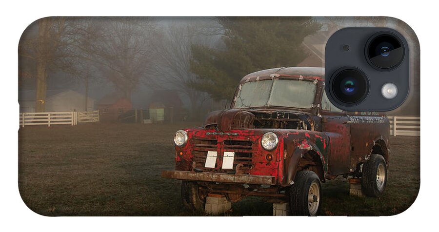 Old iPhone 14 Case featuring the photograph Old Dodge in a Fog by Kristia Adams