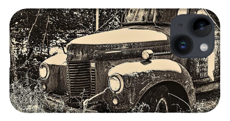 Old Truck Vehicle B&w.sepia iPhone 14 Case featuring the photograph Old Truck by John Linnemeyer
