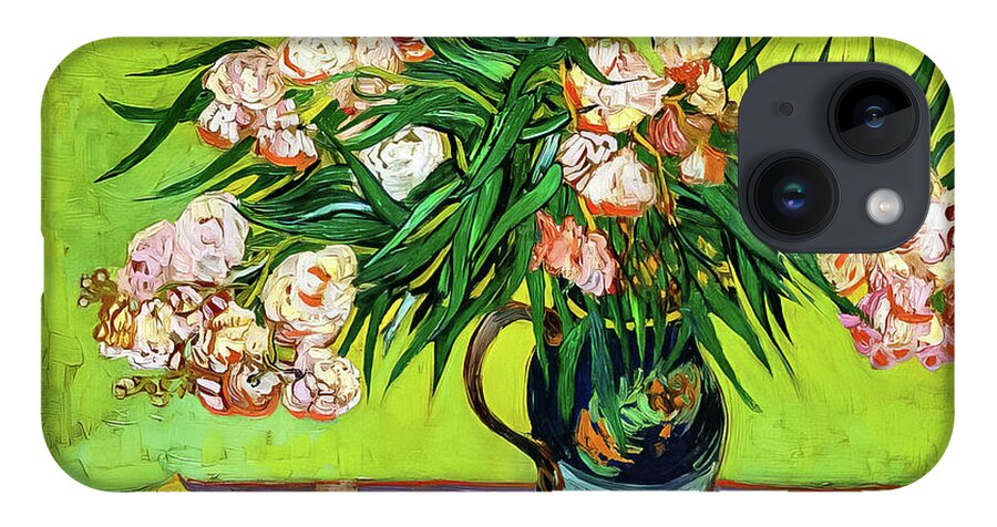 Oleanders iPhone 14 Case featuring the painting Oleanders and Books by Vincent Van Gogh 1888 by Vincent Van Gogh