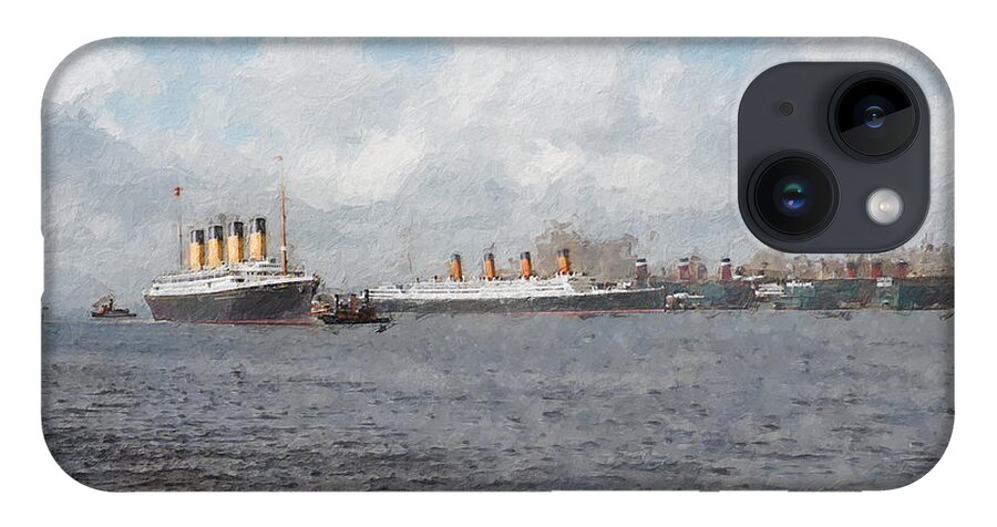 Steamer iPhone 14 Case featuring the digital art Olympic and Aquitania by Geir Rosset