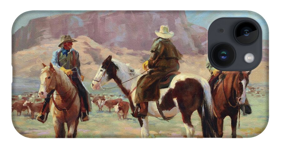 Western Art iPhone 14 Case featuring the painting On The Range by Carolyne Hawley