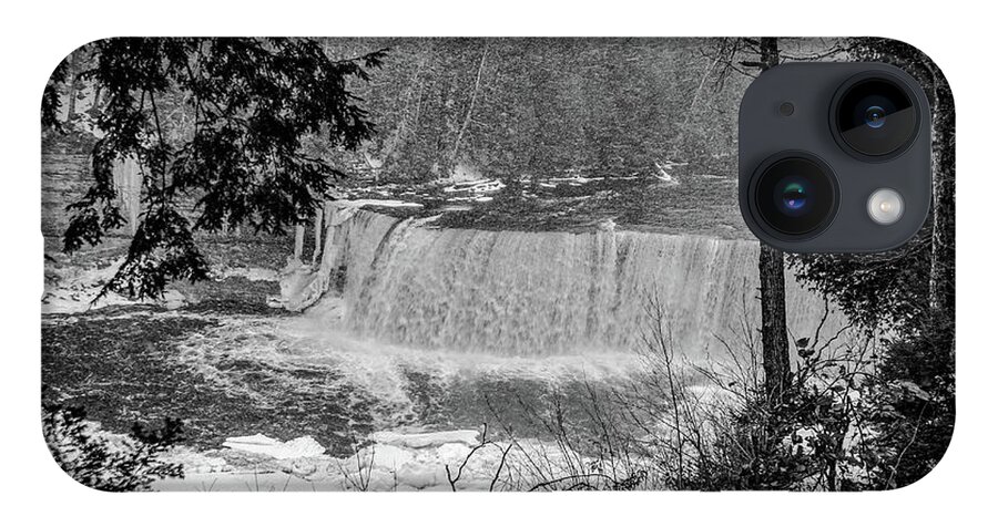 Tahquamenon Falls State Park iPhone 14 Case featuring the photograph One Last Look at Tahquamenon in Black and White by Deb Beausoleil