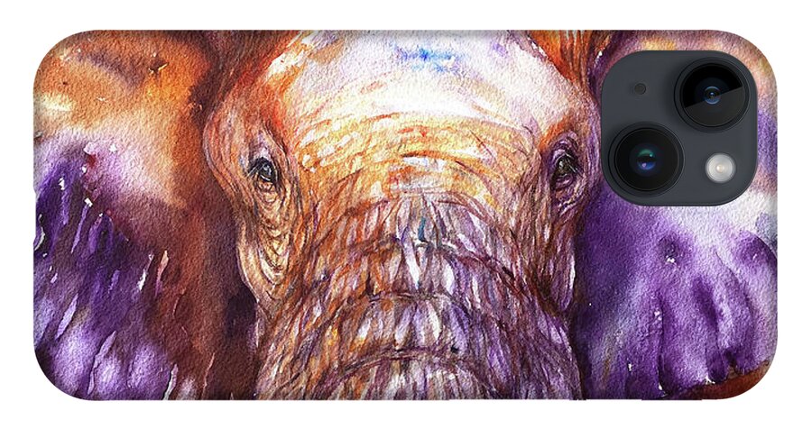 Elephant iPhone 14 Case featuring the painting Orange and Purple Elephant by Arti Chauhan