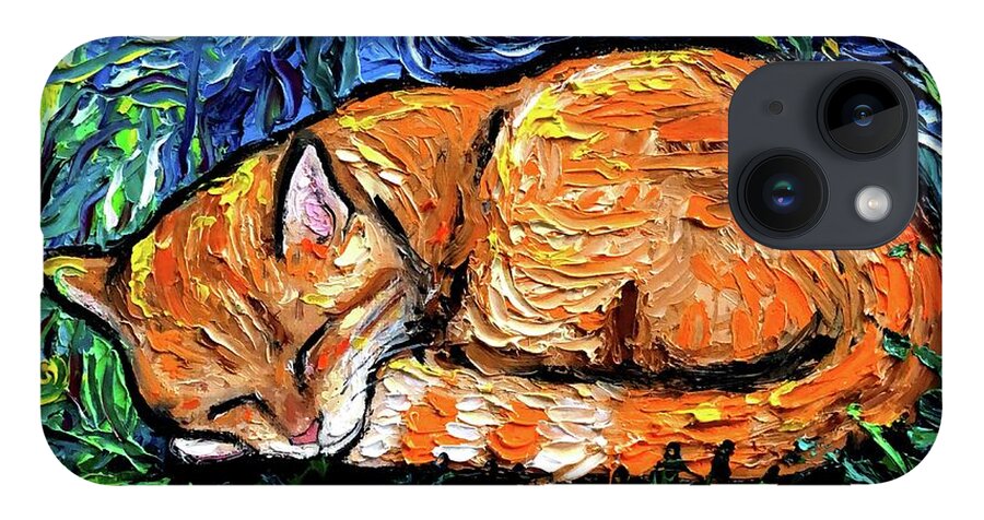 Orange Tabby iPhone Case featuring the painting Orange Tabby Night by Aja Trier