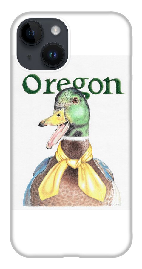 Oregon iPhone 14 Case featuring the drawing Oregon Duck by Karrie J Butler