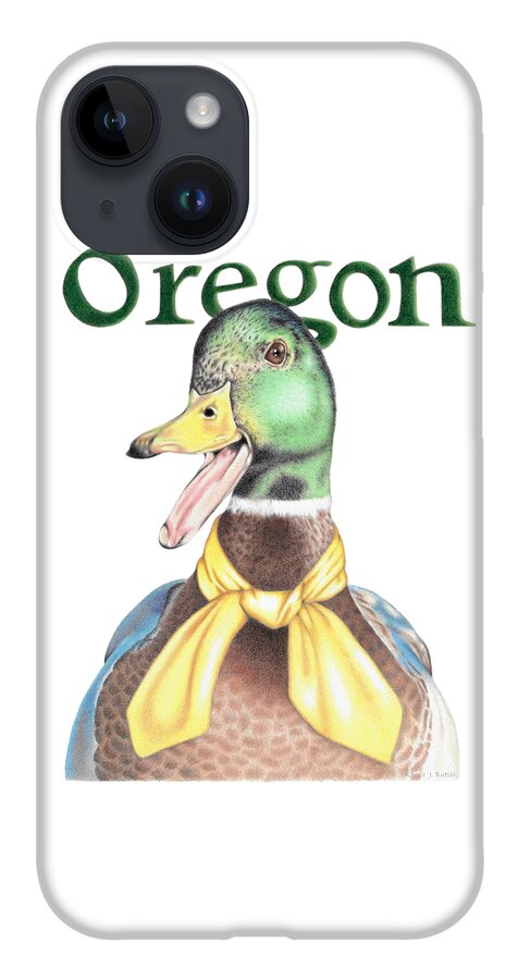Oregon iPhone 14 Case featuring the drawing Oregon Duck with Transparent Background by Karrie J Butler