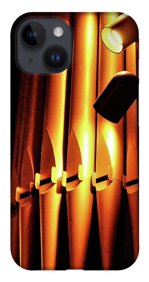 Organ Pipes Church Metal Lights iPhone 14 Case featuring the photograph Organ Pipes by John Linnemeyer