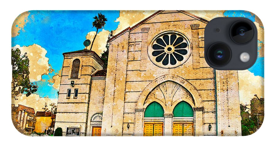 Our Lady Of Perpetual Help iPhone Case featuring the digital art Our Lady of Perpetual Help catholic church in Downey, California by Nicko Prints