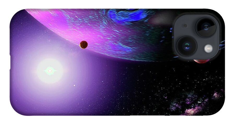  iPhone 14 Case featuring the digital art Outer Space Giant Planet and Moons by Don White Artdreamer