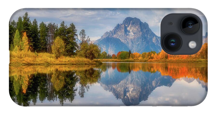 Mount Moran iPhone 14 Case featuring the photograph Oxbow Autumn Pano by Darren White