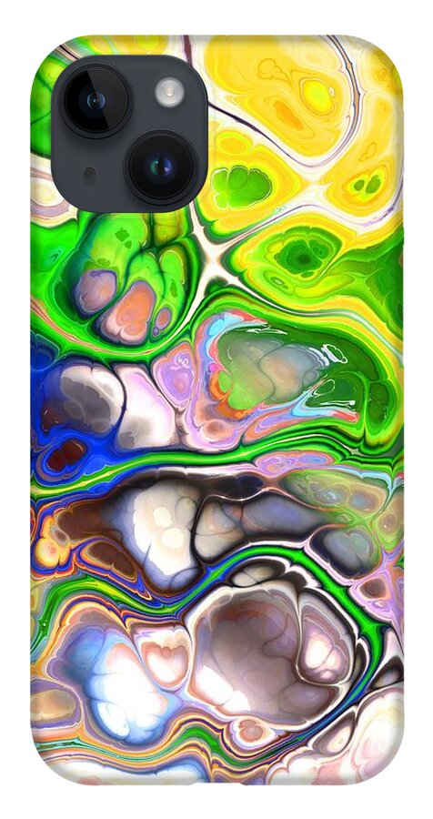 Colorful iPhone 14 Case featuring the digital art Paijo - Funky Artistic Colorful Abstract Marble Fluid Digital Art by Sambel Pedes